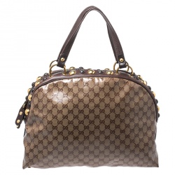 Pre Owned Gucci Beige/Brown GG Crystal Canvas Large Babouska Crest Dome Bag