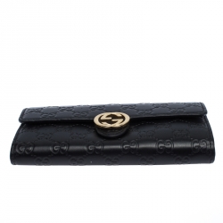 Gucci Black Guccissima Leather GG Icon Continental Wallet