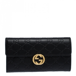 Gucci Black Guccissima Leather GG Icon Continental Wallet