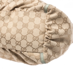 Pre Owned Gucci Beige/Mint Green GG Canvas Large D Ring Hobo