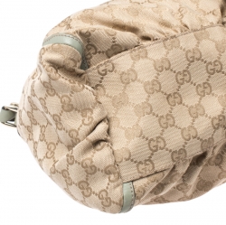 Pre Owned Gucci Beige/Mint Green GG Canvas Large D Ring Hobo