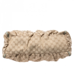 Pre Owned Gucci Beige/Mint Green GG Canvas Large D Ring Hobo