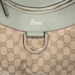 Pre Owned Gucci Beige/Mint Green GG Canvas Large D Ring Hobo