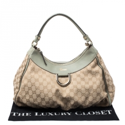 Pre Owned Gucci Beige/Mint Green GG Canvas Large D Ring Hobo