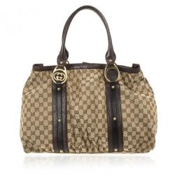 Pre Owned Gucci Monogram GG Canvas Interlocking Medium Tote With Interlocking G Ornament and Studs