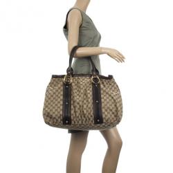 Pre Owned Gucci Monogram GG Canvas Interlocking Medium Tote With Interlocking G Ornament and Studs