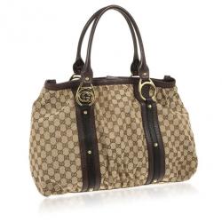 Pre Owned Gucci Monogram GG Canvas Interlocking Medium Tote With Interlocking G Ornament and Studs