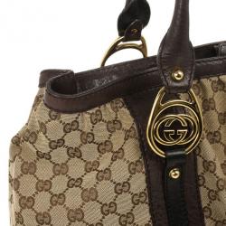 Pre Owned Gucci Monogram GG Canvas Interlocking Medium Tote With Interlocking G Ornament and Studs