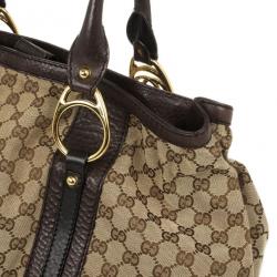 Pre Owned Gucci Monogram GG Canvas Interlocking Medium Tote With Interlocking G Ornament and Studs