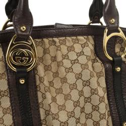 Pre Owned Gucci Monogram GG Canvas Interlocking Medium Tote With Interlocking G Ornament and Studs