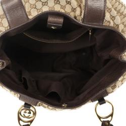 Pre Owned Gucci Monogram GG Canvas Interlocking Medium Tote With Interlocking G Ornament and Studs