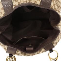 Pre Owned Gucci Monogram GG Canvas Interlocking Medium Tote With Interlocking G Ornament and Studs