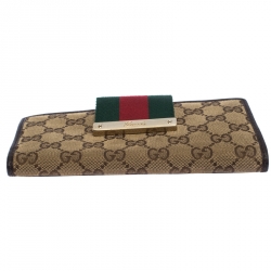 Gucci Beige/Brown GG Canvas Web Continental Wallet