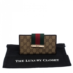 Gucci Beige/Brown GG Canvas Web Continental Wallet