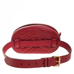 Pre Owned Gucci Red Matelassé Leather GG Marmont Belt Bag