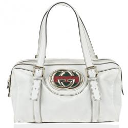 Pre Owned Gucci White Dialux 'Britt' Small Boston Bag