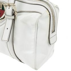 Pre Owned Gucci White Dialux 'Britt' Small Boston Bag
