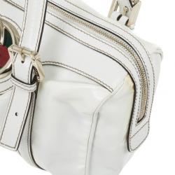 Pre Owned Gucci White Dialux 'Britt' Small Boston Bag