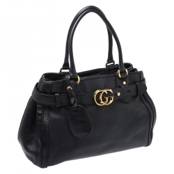 Pre Owned Gucci Black Leather Medium GG Running Tote