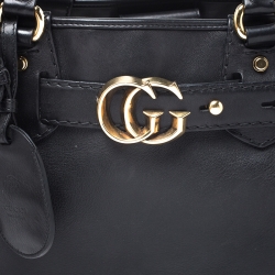 Pre Owned Gucci Black Leather Medium GG Running Tote