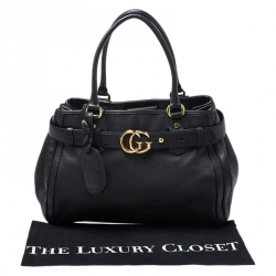 Pre Owned Gucci Black Leather Medium GG Running Tote