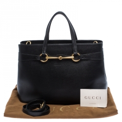 Pre Owned Gucci Black Leather Medium Bright Bit Tote