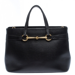 Pre Owned Gucci Black Leather Medium Bright Bit Tote