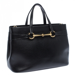 Pre Owned Gucci Black Leather Medium Bright Bit Tote