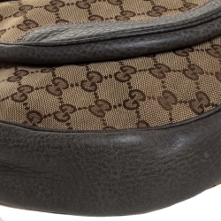 Pre Owned حقيبة كتف غوتشي هورسبيت New Pelham كبيرة جلد وكانفاس GG بنية/ رمادية