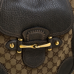 Pre Owned حقيبة كتف غوتشي هورسبيت New Pelham كبيرة جلد وكانفاس GG بنية/ رمادية