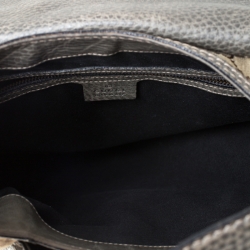 Pre Owned حقيبة كتف غوتشي هورسبيت New Pelham كبيرة جلد وكانفاس GG بنية/ رمادية