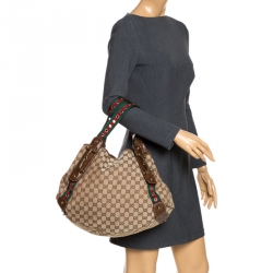 مملوكة مسبقًا Gucci Beige/Brown GG Canvas Medium Grommet Pelham Shoulder Bag