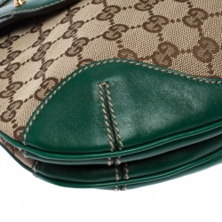 Pre Owned Gucci Beige/Green Canvas and Leather Peggy Bamboo Top Handle Bag
