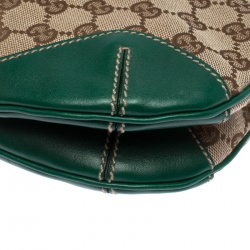 Pre Owned Gucci Beige/Green Canvas and Leather Peggy Bamboo Top Handle Bag