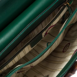 Pre Owned Gucci Beige/Green Canvas and Leather Peggy Bamboo Top Handle Bag