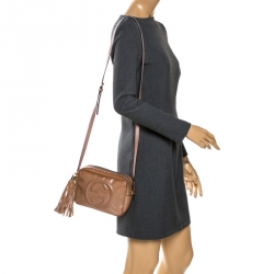 Pre Owned حقيبة كتف غوتش ديسكو سوهو صغيرة جلد لامع بيج