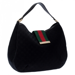 مملوكة مسبقًا Gucci Black GG Canvas and Leather Large New Ladies Web Hobo