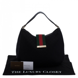 مملوكة مسبقًا Gucci Black GG Canvas and Leather Large New Ladies Web Hobo