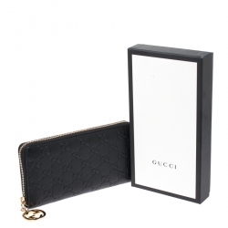 Gucci Black Guccissima Leather Icon Signature Zip Around Wallet