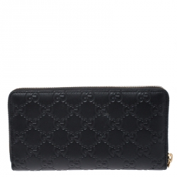 Gucci Black Guccissima Leather Icon Signature Zip Around Wallet