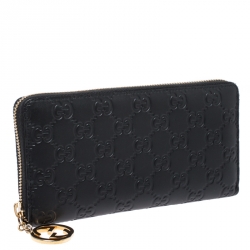 Gucci Black Guccissima Leather Icon Signature Zip Around Wallet