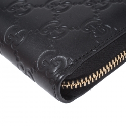 Gucci Black Guccissima Leather Icon Signature Zip Around Wallet