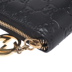 Gucci Black Guccissima Leather Icon Signature Zip Around Wallet