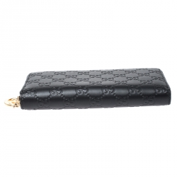 Gucci Black Guccissima Leather Icon Signature Zip Around Wallet