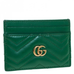 Gucci Green Leather GG Marmont Card Holder