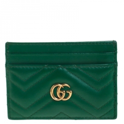 Gucci Green Leather GG Marmont Card Holder