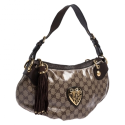 Pre Owned حقيبة غوتشي Babouska Heart كانفاس مقوى كريستال GG بنية