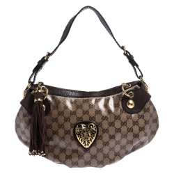 Pre Owned حقيبة غوتشي Babouska Heart كانفاس مقوى كريستال GG بنية