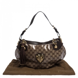 Pre Owned حقيبة غوتشي Babouska Heart كانفاس مقوى كريستال GG بنية