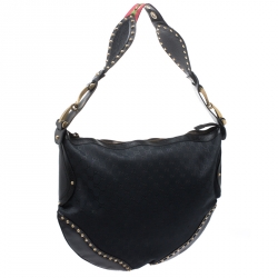 Pre Owned حقيبة غوتشي Pelham  مرصعة كبيرة جلد وكانفاس GG سوداء